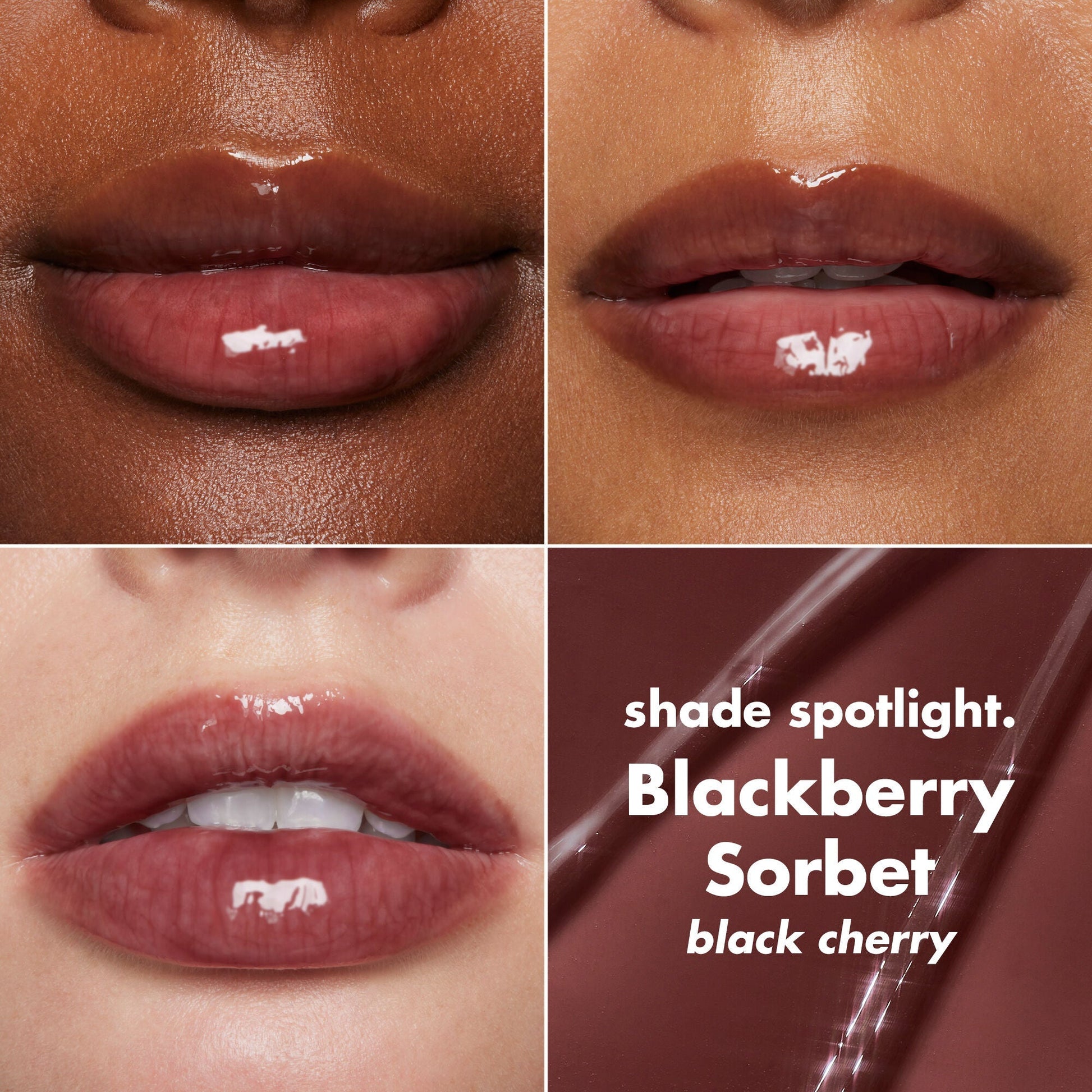 Glow Reviver Tinted Lip Balm in Blackberry Sorbet on Different Skin Tones