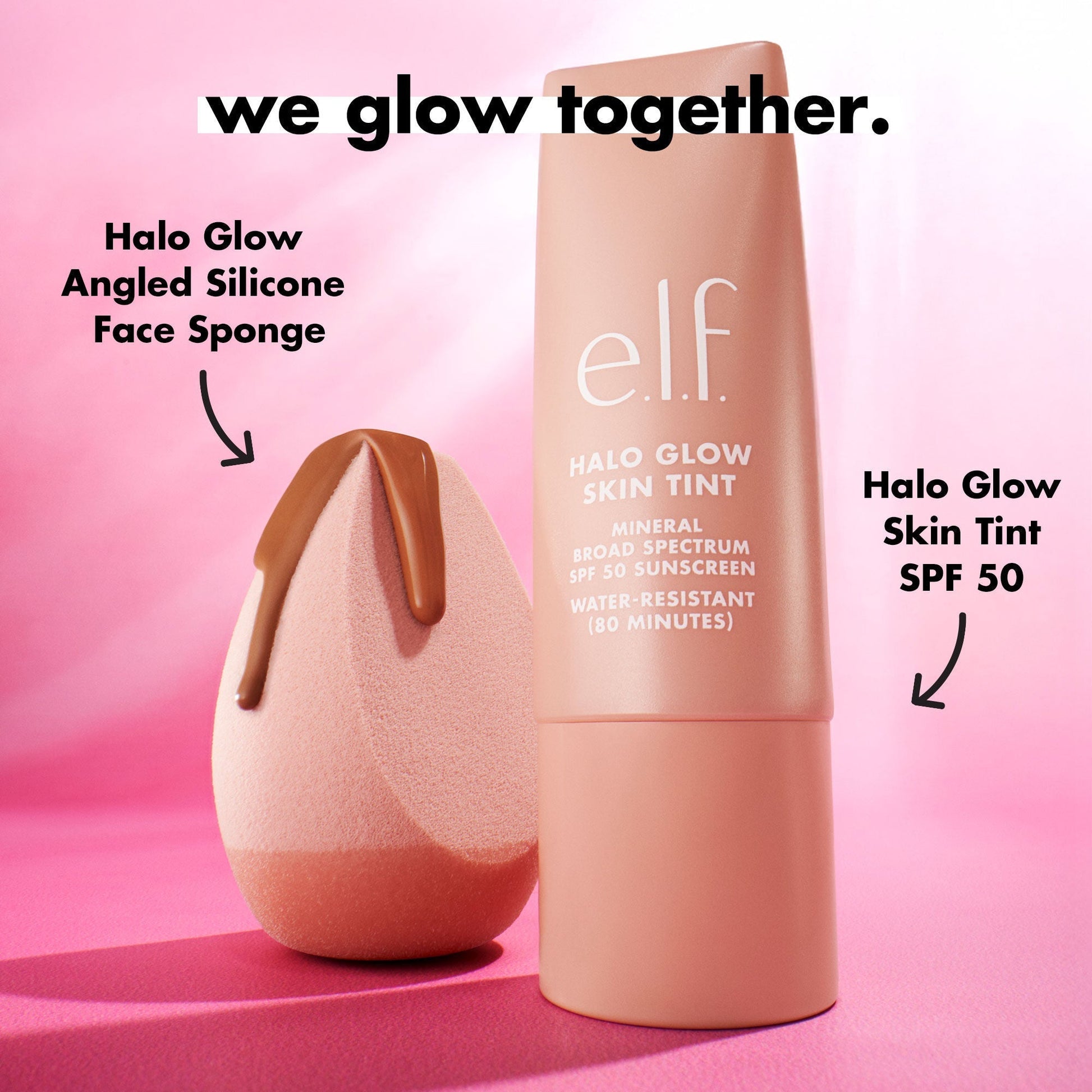 Apply Halo Glow Skin Tintt with the Halo Glow Angled Silicone Face Sponge