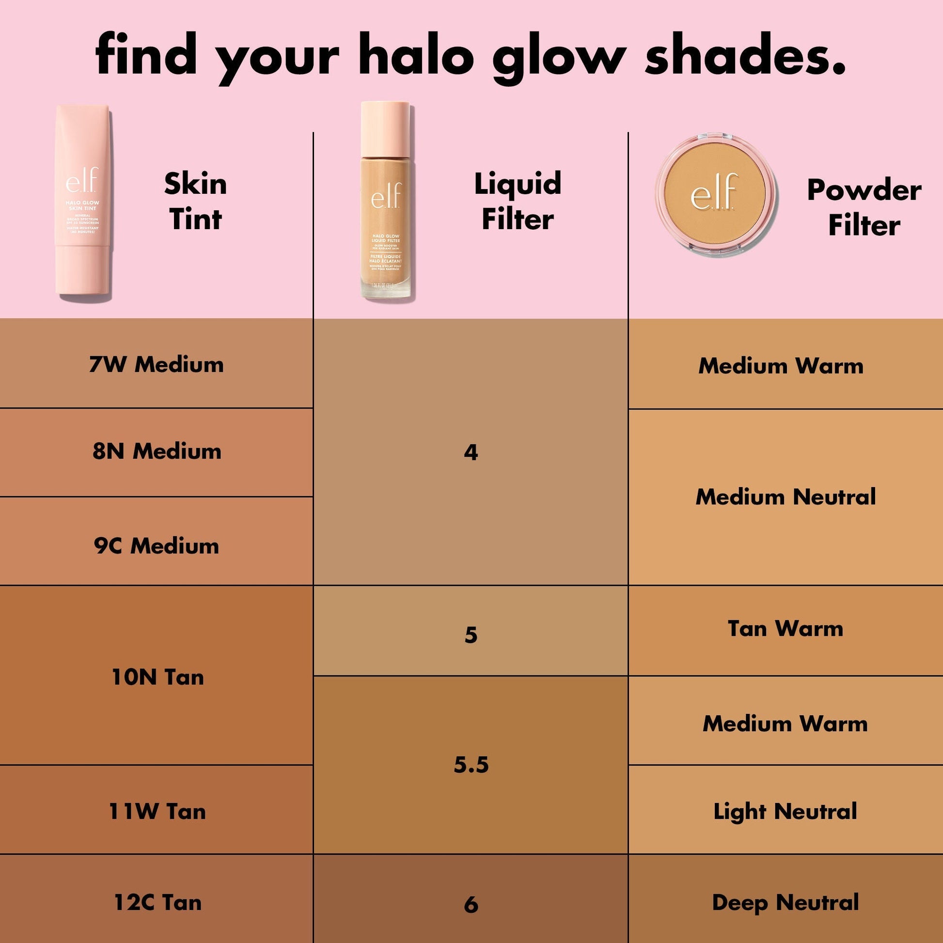 Halo Glow Makeup Products Shade Chart